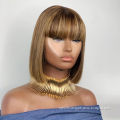 13x4 Highlight Bob Wig With Bangs Honey 150% Blonde Brazilian Straight Lace Front Human Hair Wig
